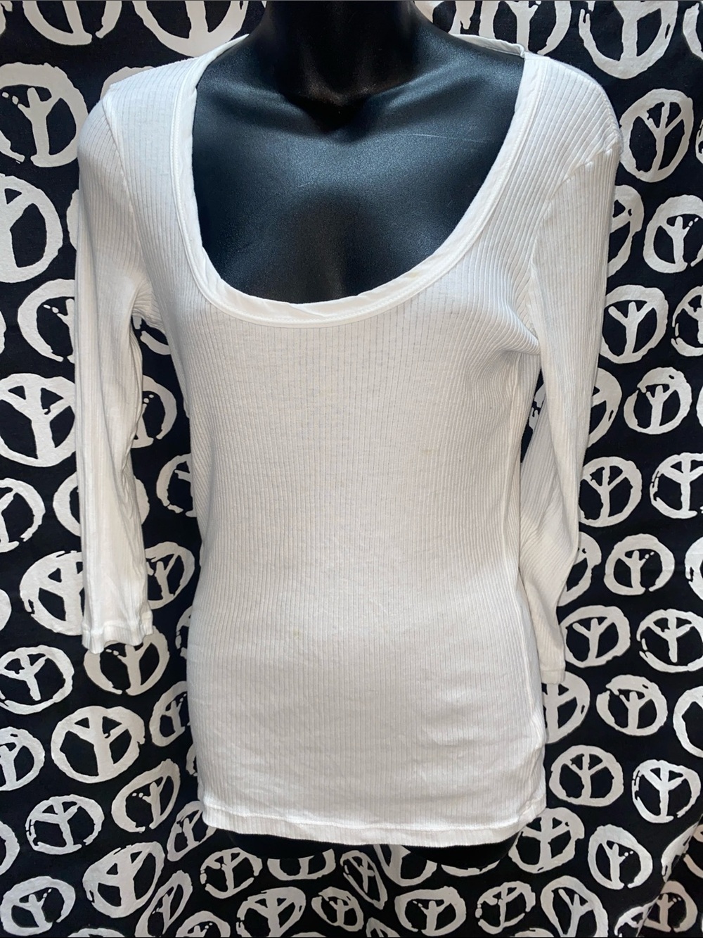 James Perse White Ribbed Scoop-Neck Long Sleeve Top SZ 2